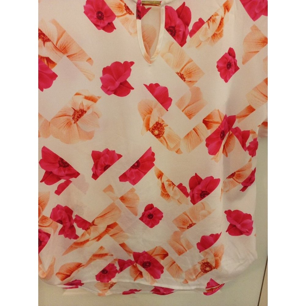 Women's Calvin Klein Ivory Blouse Pink Floral Print With Spellout Size Large - Picture 2 of 10